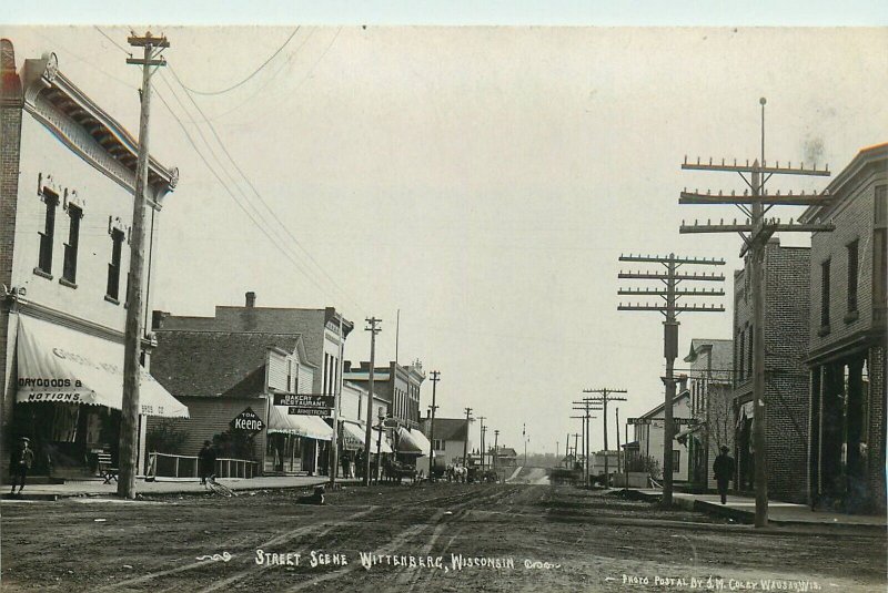 c1910 Street Scene, Wittenberg, Wisconsin - Vintage RPPC Postcard