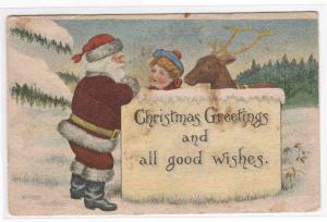 Santa Child Reindeer 1911 postcard