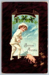 Embossed New Year Greeting Bonne Annee Postcard  c1910