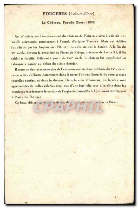 Old Postcard Fougeres Chateau