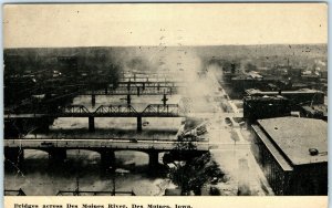 1911 Des Moines, IA Birds Eye River Bridges Litho Photo Postcard Downtown A34