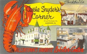 Allentown, PA COSSIE SNYDER'S CORNER Lobster c1940s Linen Vintage Postcard