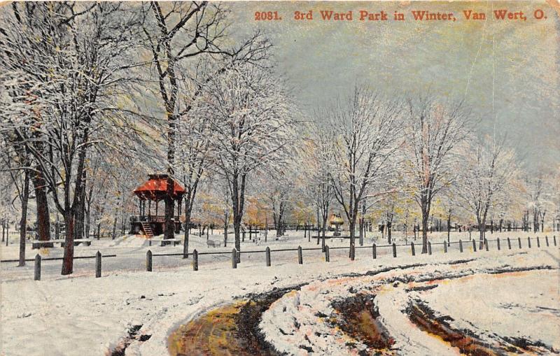 Van Wert Ohio~3rd Ward Park in Winter~Snow on Ground-Trees~c1910 Pc