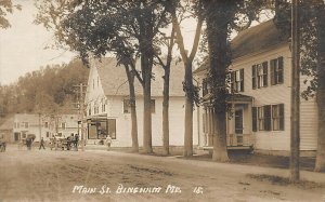 Bingham ME Dirt Main Street Storefront Horse & Wagon Old Cars RPPC.