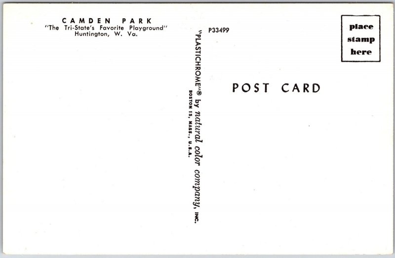 Huntington West Virginia W.VA., Camden Park, Playground, Rides, Vintage Postcard