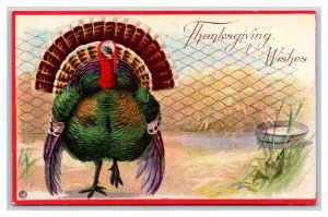 Giant Turkey Thanksgiving Wishes Embossed Unused UNP DB Postcard Q22