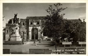 dominican republic, TRUJILLO, Catedral y Estatua de Colón (1930s) RPPC Postcard