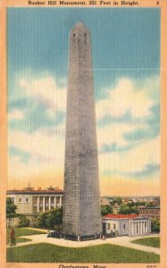 Vintage Postcard 1920's Bunker Hill Monument 221 Ft Charlestown Massachusetts MA
