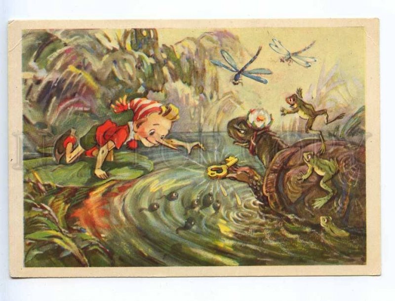 216444 RUSSIA Vladimirskiy Pinocchio turtle Tortilla frogs dragonflies postcard