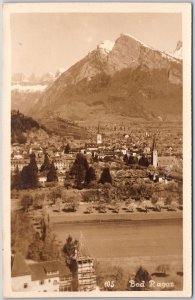 Bad Ragaz Switzerland Mountain Buildings Ground Real Photo RPPC Postcard