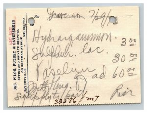 Vintage 1913 Pharmacy Prescription - Hand Written Paynesville Minnesota