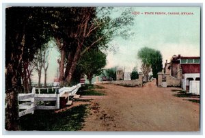 Carson Nevada Postcard State Prison Exterior View Street c1910 Vintage Antique