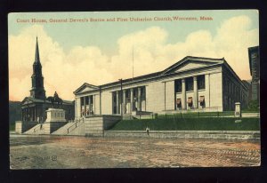 Worcester, Massachusetts/MA/Mass Postcard, Court House/First Unitarian Church