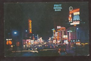 ALBUQUERQUE NEW MEXICO ROUTE 66 STREET SCENE AT NIGHT VINTAGE POSTCARDS OLD CARS