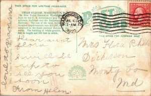 Washington D.C. Union Station WOB Antique WB Postcard Cancel 2c Stamp Railroad 