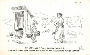 Vintage Postcard 1910's What Have You Been Doing? Mother and Son Drawing Comics