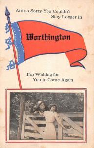 Worthington Pennsylvania Couple Romance Pennant Flag Antique Postcard K106159