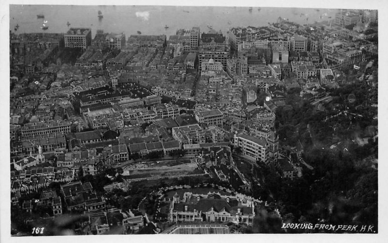 RPPC Looking From Peak HONG KONG China Aerial View ca 1910s Vintage Postcard