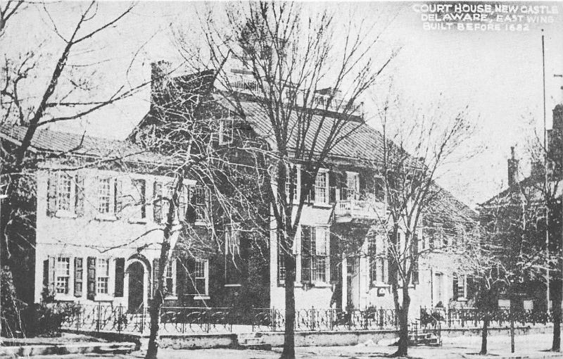New Castle Delaware~Court House~Bare Trees in Front~1958 B&W Postcard