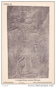 Palace of Assur wall panel , Iraq , 00-10s : Winged Being making offerings #2