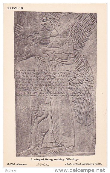 Palace of Assur wall panel , Iraq , 00-10s : Winged Being making offerings #2