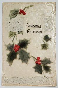 Christmas Greetings Shimmering Flocked Holly Berry to Harrisburg PA Postcard W6