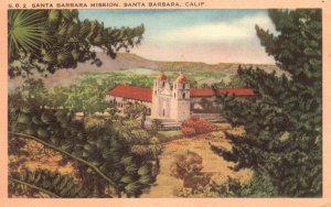 Vintage Postcard 1920's View Santa Barbara Mission Santa Barbara California CA