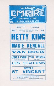 Hetty King Glasgow Empire Live Theatre Concert Poster Postcard