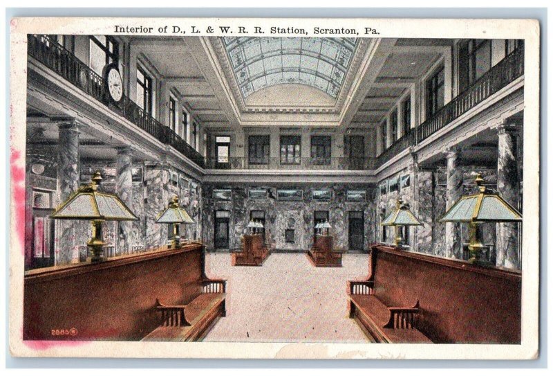 Scranton Pennsylvania Postcard Interior D L & W R R Station 1920 Vintage Antique