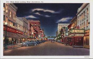 Main Street Looking West Norristown Pennsylvania Linen Postcard C107
