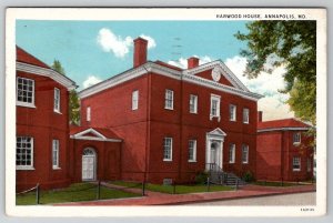 Annapolis Maryland Harwood House 1934 to Havre de Grace MD Postcard E23