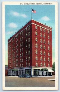 c1940's Motel Dayton & Restaurant US Flag Street Kenosha Wisconsin WI Postcard