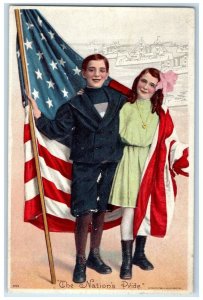 c1910's The Nations Pride Children Holding Flag Patriotic Embossed Postcard