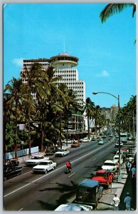 Vtg Waikiki Hawaii HI Honolulu Kalakaua Avenue Street View 1960s Postcard