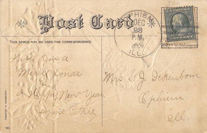 baby angel on Bell c1908 christmas postcard ac120