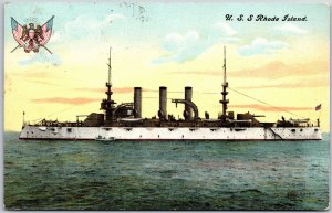 1910's U. S. S. Rhode Island United States Navy Battleship Posted Postcard