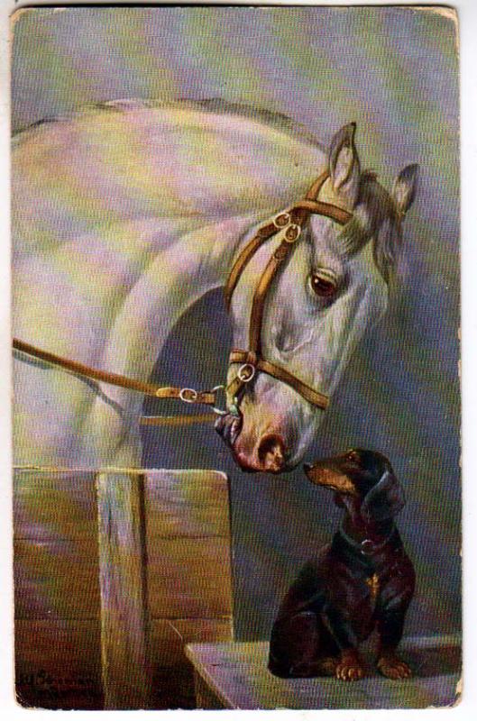 Horse and a Dog signed M Schonian