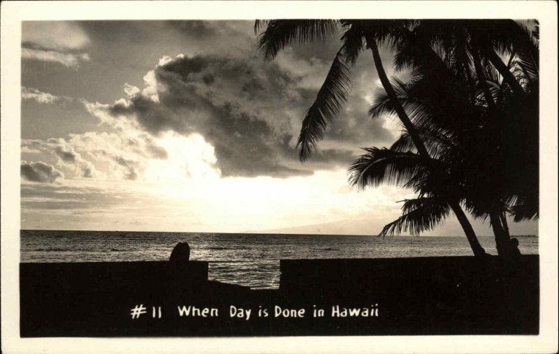 Hawaii HI Ocean Sunset c1930s-40s RPPC Real Photo Postcard