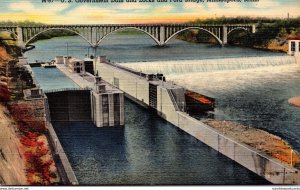 Minnesota Minneapolis U S Government Dam and Locks and Ford Bridge 1950 Curteich