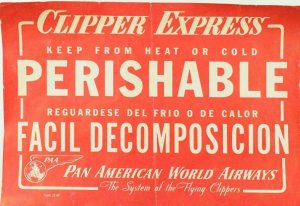 1940's-50's Clipper Express Pan American World Airway Luggage Label Original E19