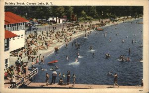 Caroga Lake New York NY Bathing Beach Bathers Linen Vintage Postcard