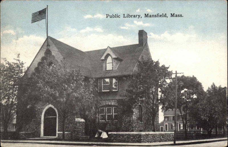 Mansfield Mass MA Public Library Vintage Postcard