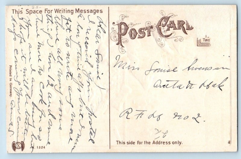 Christmas Postcard Angel On The Window Christmas Tree Train Toys Embossed c1910s