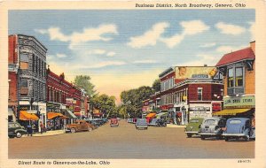 Geneva Ohio 1940s Postcard Business District North Broadway Stores
