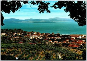 Passignano Sul Trasimeno Panorama Perugia Italy Buildings Mountains Postcard