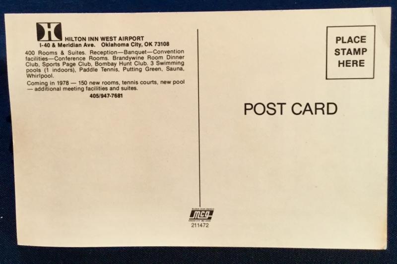 Postcard Unused Hilton Inn West Airport Hotel Oklahoma City OK LB
