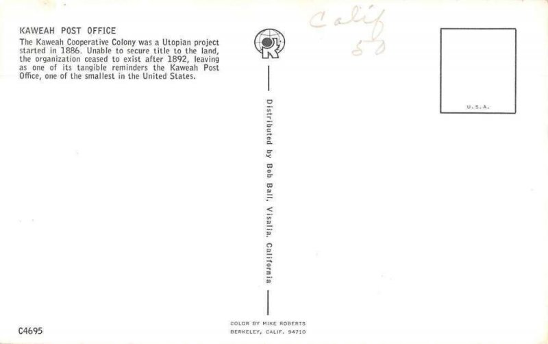 Kaweah California Post Office Vintage Postcard AA35475