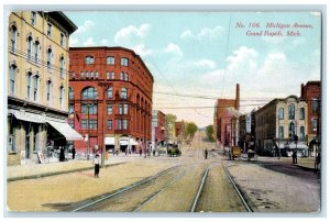 c1910's Michigan Avenue Building Stores Grand Rapids Michigan MI Postcard