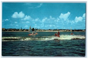 c1960 Water Skiing Sailing Lake Halifax River Florida Vintage Antique Postcard 