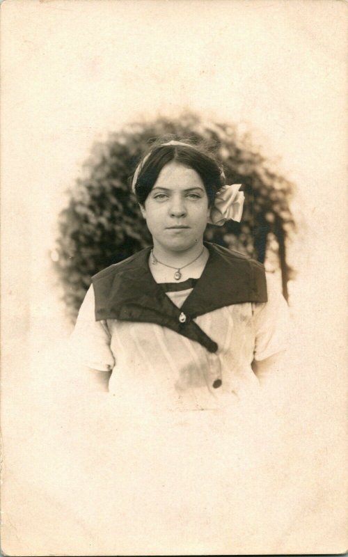 Vtg Postcard 1904-18 AZO - Portrait of Young Woman w Flower in Her Hair Unused